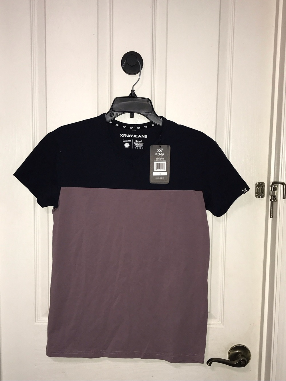 Men's Two-Tone Crew Neck T-Shirt - Navy & Mauve